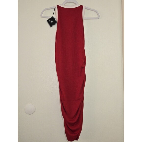 Zaful Women's Red‎ Summer Sleeveless Bodycon Dress Crew Neck Ribbed Tank Size 4 - Picture 4 of 7